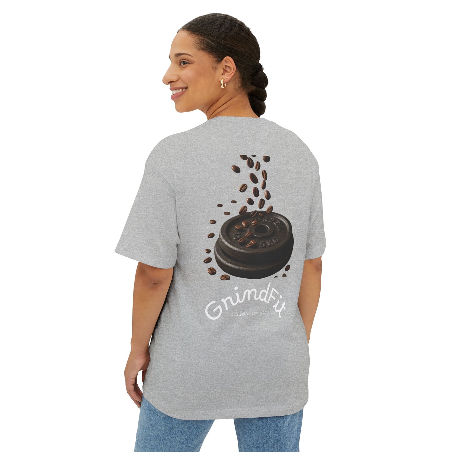 GrindFit Unisex Oversized Boxy Tee - Casual Workout Shirt, Gym Apparel, Coffee Lover Gift, Daily Motivation Tee, Relaxed Fit T-Shirt