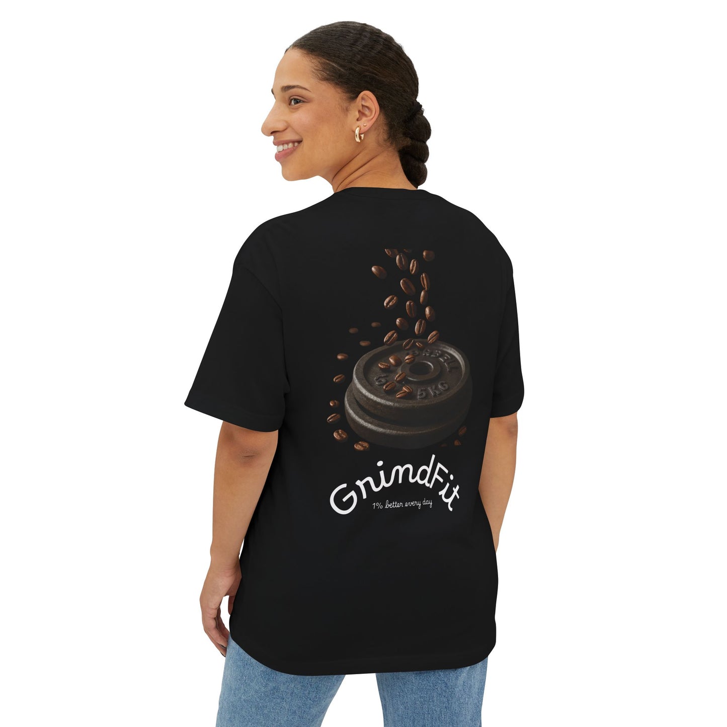 GrindFit Unisex Oversized Boxy Tee - Casual Workout Shirt, Gym Apparel, Coffee Lover Gift, Daily Motivation Tee, Relaxed Fit T-Shirt