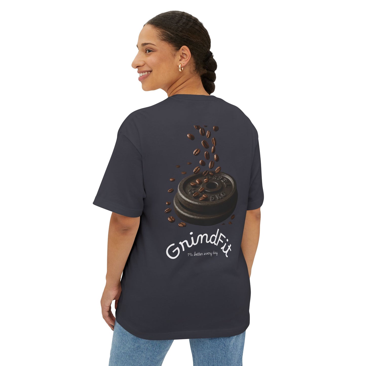 GrindFit Unisex Oversized Boxy Tee - Casual Workout Shirt, Gym Apparel, Coffee Lover Gift, Daily Motivation Tee, Relaxed Fit T-Shirt